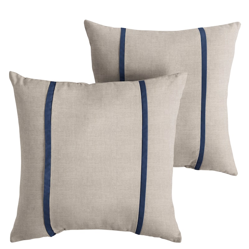 Sorra Home Sunbrella Outdoor Double Petite Flange Pillow Set of 2 - Sunbrella - Cast Silver/Canvas Navy - 22 in H x 22 in W x 6 in D