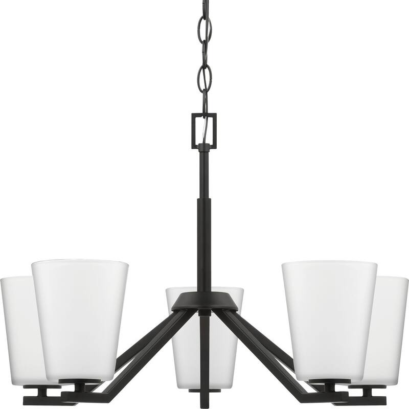 Vertex Collection Five-Light Matte Black Etched White Contemporary Chandelier - 22.5 in x 22.5 in x 15.25 in - 22.5 in x 22.5 in x 15.25 in