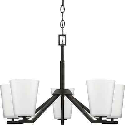Vertex Collection Five-Light Matte Black Etched White Contemporary Chandelier - 22.5 in x 22.5 in x 15.25 in