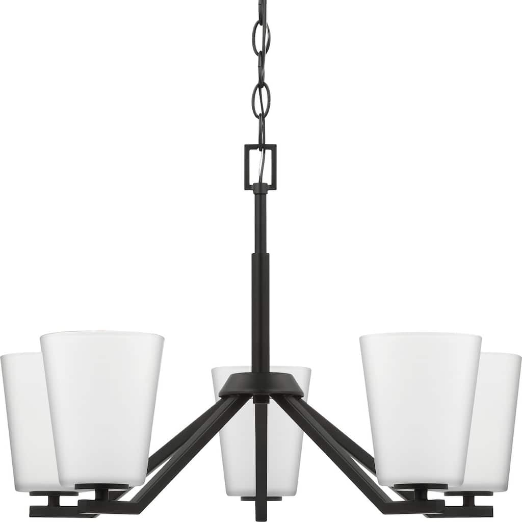 Vertex Collection Five-Light Matte Black Etched White Contemporary Chandelier - 22.5 in x 22.5 in x 15.25 in