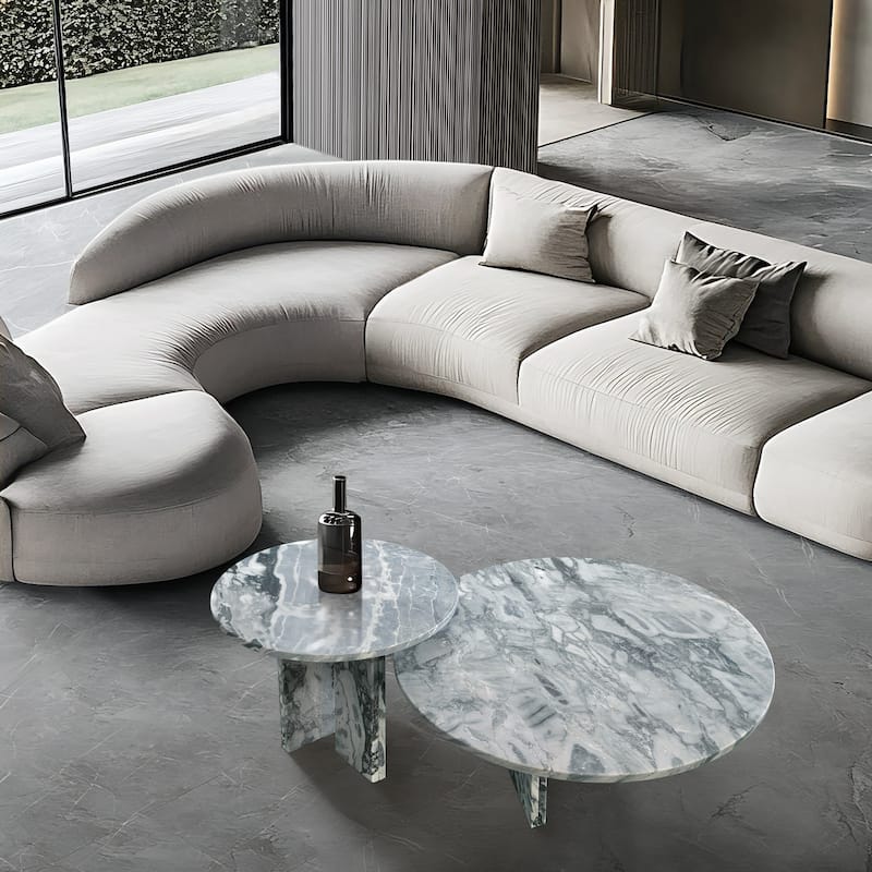 Roomfitters Marble Coffee Table Set, Round Living Room Tables, Solid Stone Modern Accent Table Set, Genuine Marble