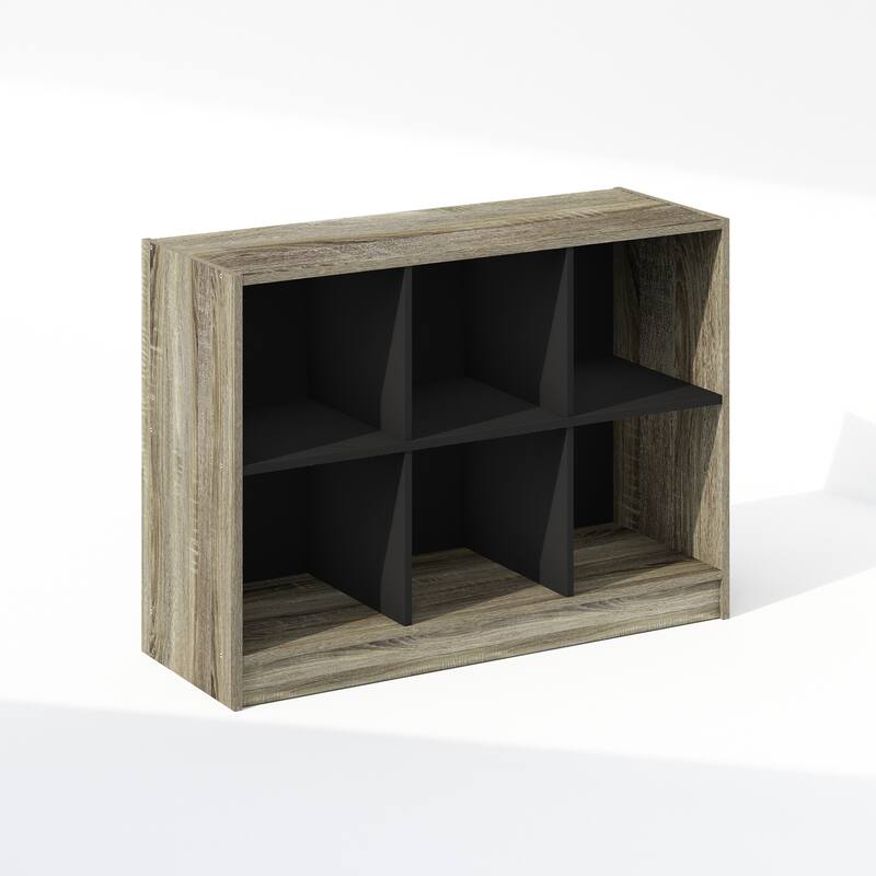 23.6 in. Tall French Oak Wood 6-Shelf Bookcase