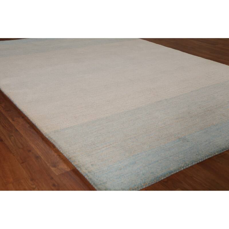 Striped Modern Gabbeh Indian Area Rug Hand-Tufted Wool Carpet - 5'3" x 7'7" - 5'3" x 7'7" - Ivory/Beige