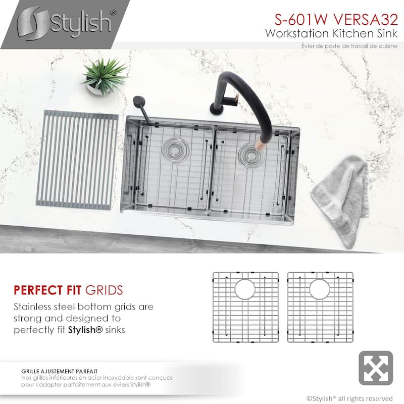 Stylish Undermount 32" Stainless Steel Double-Bowl 16G Kitchen Sink - 32" x 19" x 10"