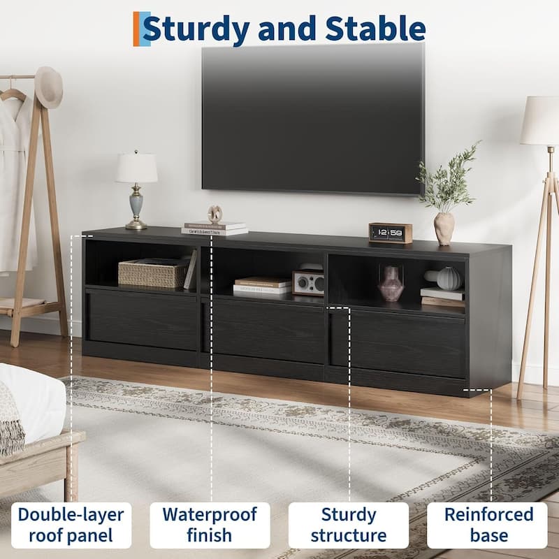 Industrial Modern TV Stand Entertainment Center with 3 Drawers Open Shelves for 65 70 75 Inch TVs - N/A