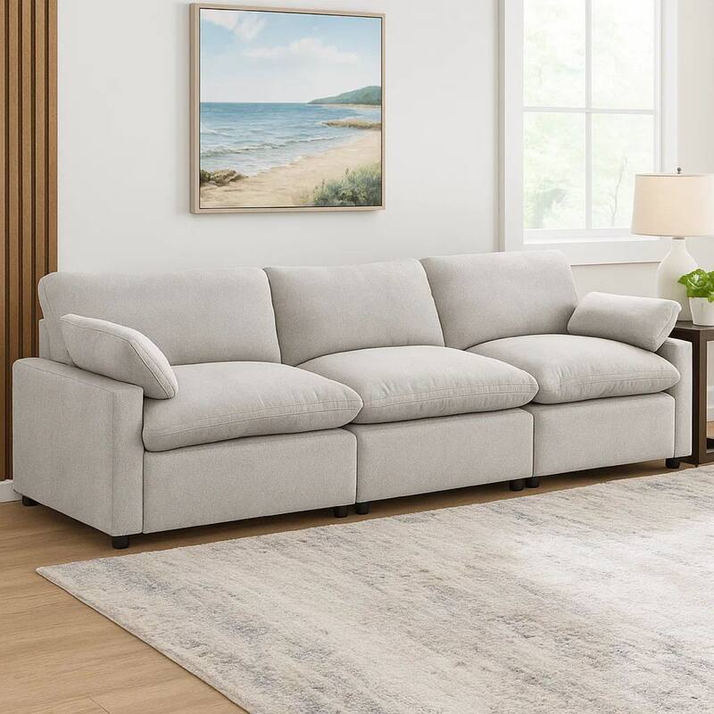 Biny Modular Power Reclining Sofa, 2 Pillows, Light Gray, 124 Inch