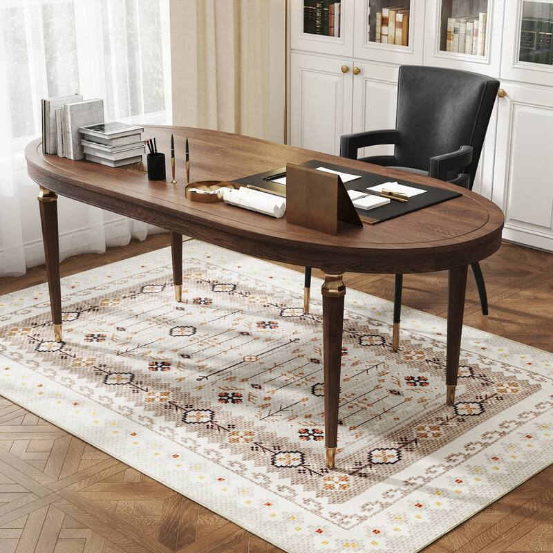HOMCOM Area Rug 4x6, Machine Washable Rug, Non-Slip Boho Floral Print Floor Cover Foldable Carpet for Living Room - 3'6"