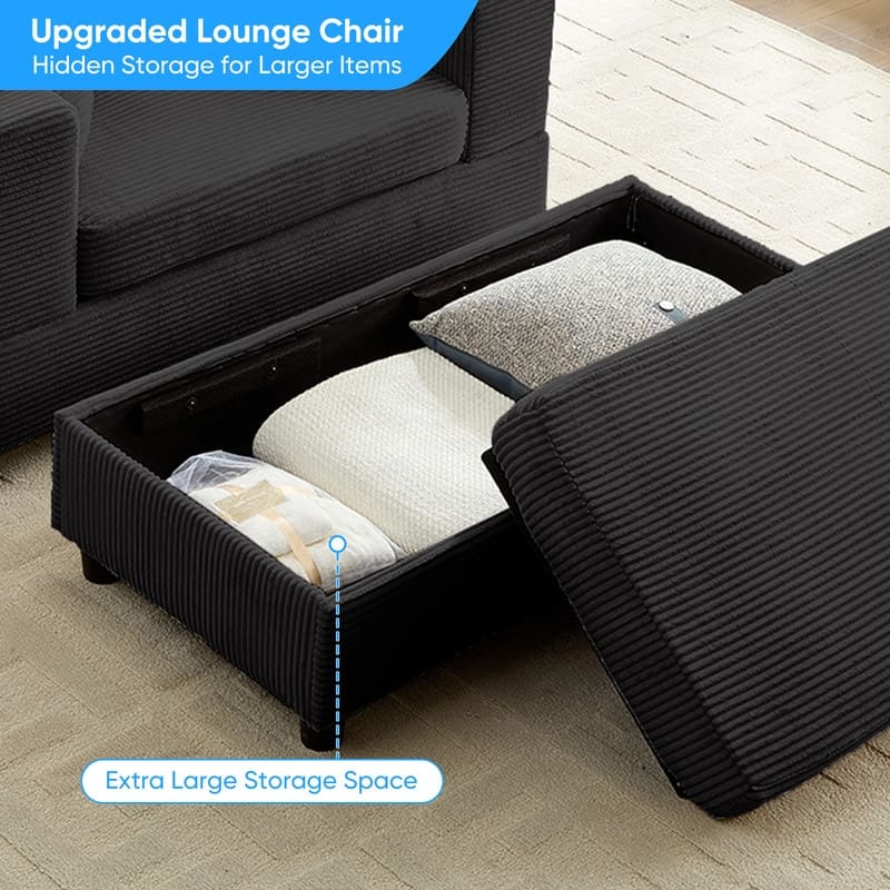 Mixoy Corduroy Chaise Lounge Deep Seat Sleeper Sofa Chair with Storage Ottoman,Upholstered 1-Seater/Loveseat Sofa Couch
