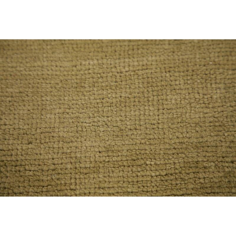 Hand Knotted Oriental 100% Wool Carpet Modern Solid Green Gabbeh Runner Rug - 9' 4'' X 3' 2''
