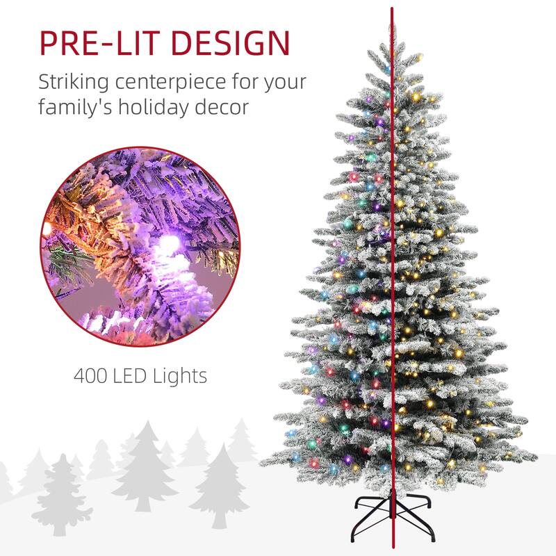Green Plastic Steel Snow-Flocked LED Christmas Tree with Remote - 48" Dia. x 78" H