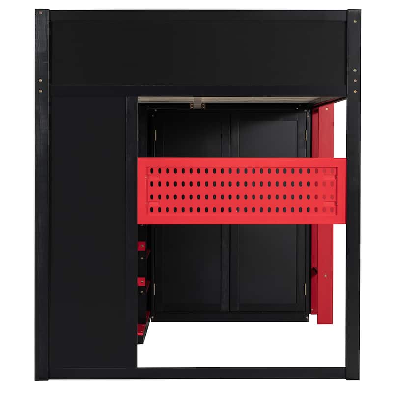 All-in-one Esports Gaming & Work Loft Bed with Adjustable Desk, LED, Charging Station, Pegboard, Storage Shelves and Wardrobe