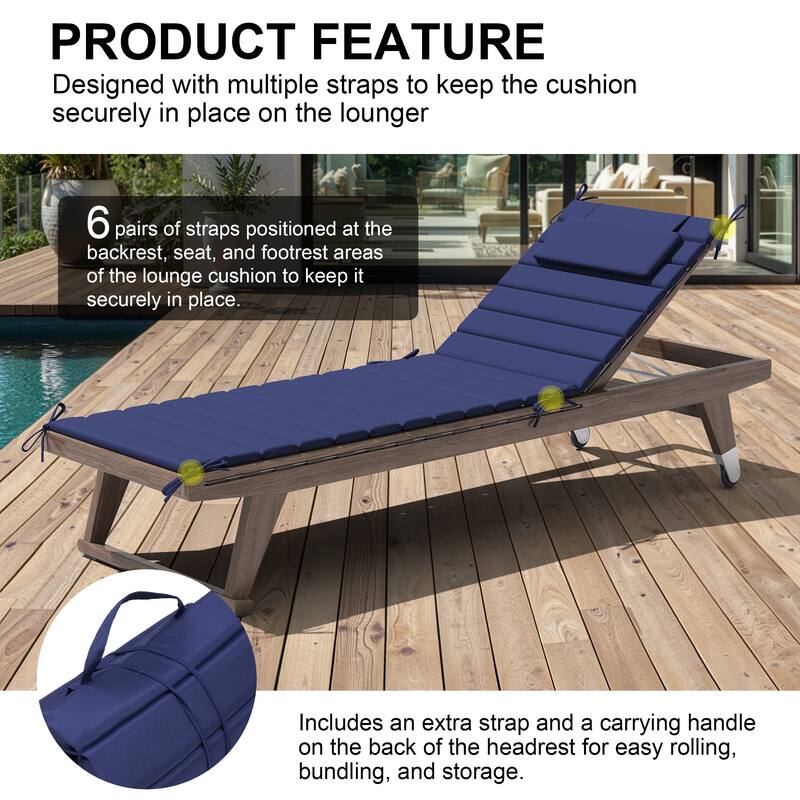 Outdoor Chaise Lounge Cushions Patio Sun Lounger Pad with Straps and Headrest