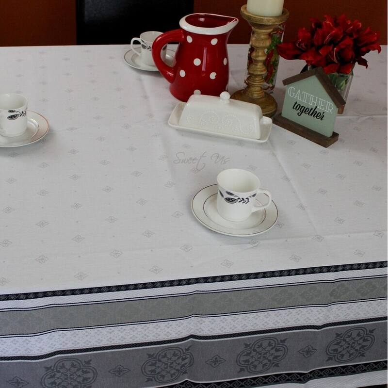Wipeable Spill Resistant French Floral Cotton Sens Jacquard Tablecloth