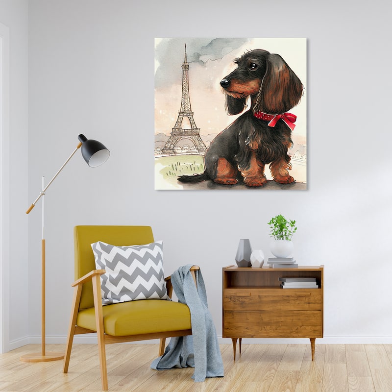 Wynwood Studio Canvas Animals Cutest Puppy Paris 3 Black and Glam Wall Art Canvas Print - Black, Red - 30 x 30