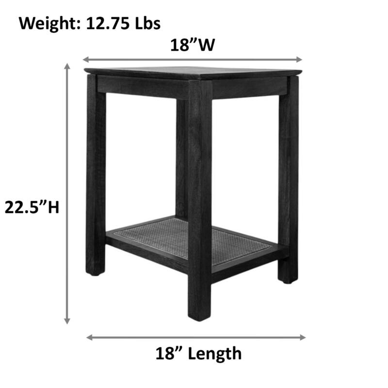 Haven 22″ Accent Table with Handwoven 1 Cane Shelf – Elegant Blonde Acacia Square Top Wooden Side Table