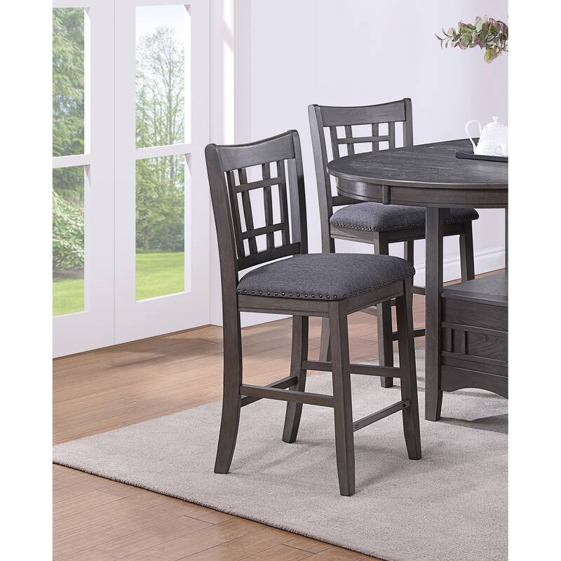 Modern Set of 2 Counter Height Dining Chairs with Padded Seat, Nailhead Trim, Solid Wood Frame for Dining Room and Bar - Grey