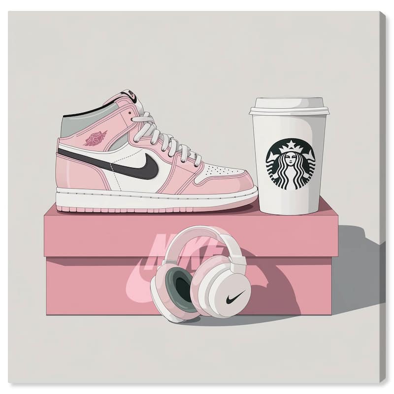 Pink Sneaker and Headphones Canvas by Art Remedy, Gallery Wrapped - 30" x 30"