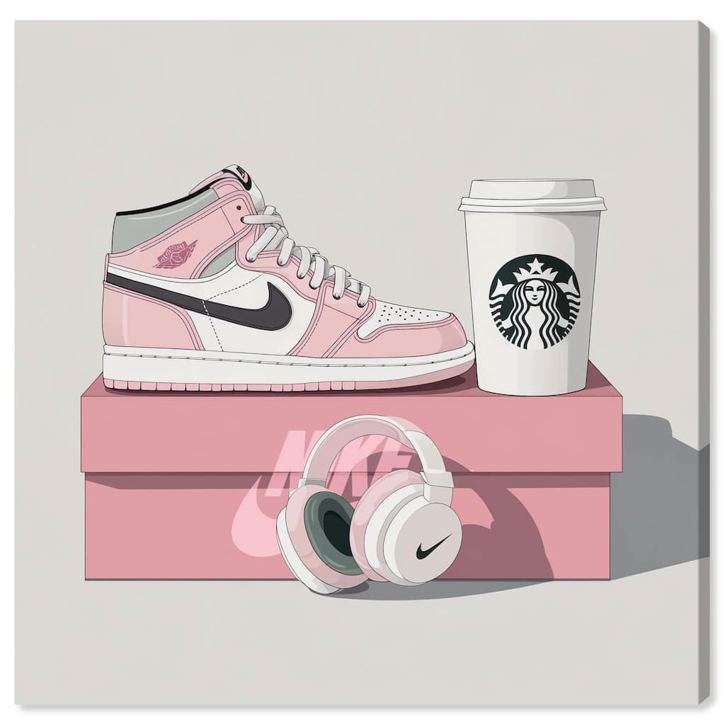 Pink Sneaker and Headphones Canvas by Art Remedy, Gallery Wrapped
