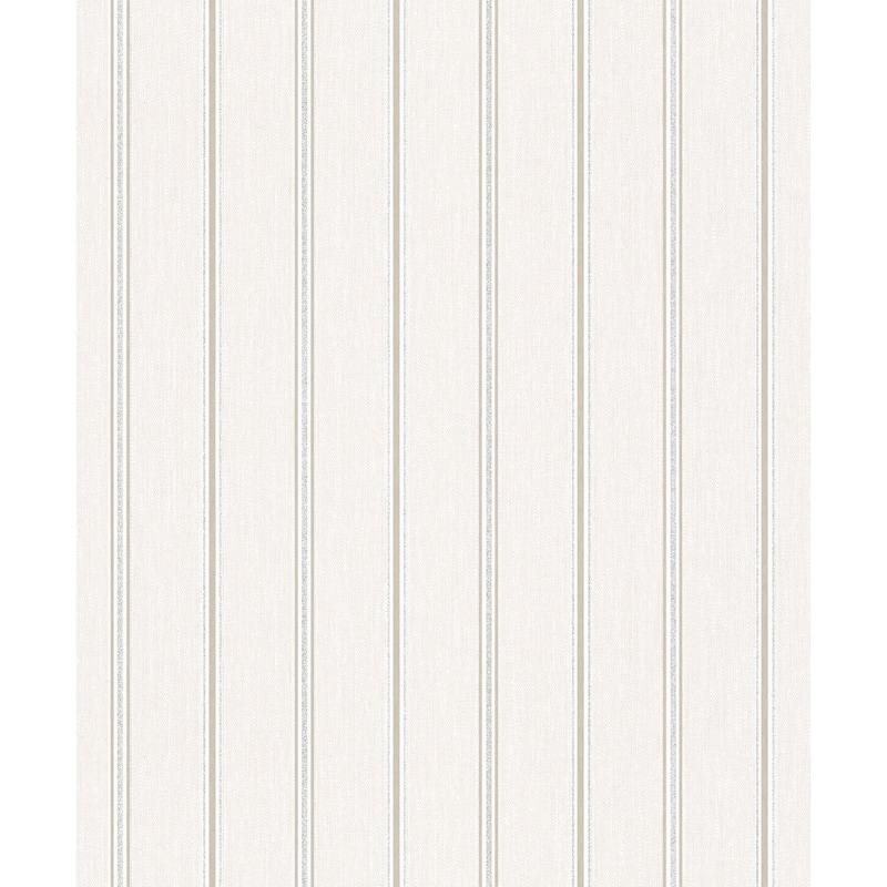 Galerie Wallcoverings Serene Collection Metallic Glitter Traditional Stripe Vinyl on Non-woven Wallpaper Roll - 33 feet x 21 inches - Off White