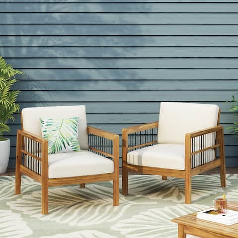 Elias Outdoor Acacia Wood Outdoor Club Chairs by Christopher Knight Home