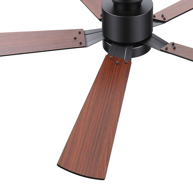 52-Inch Matte Black Flush Mount Ceiling Fan with RGB LED Light and Voice Control((5 Reversible Blades)