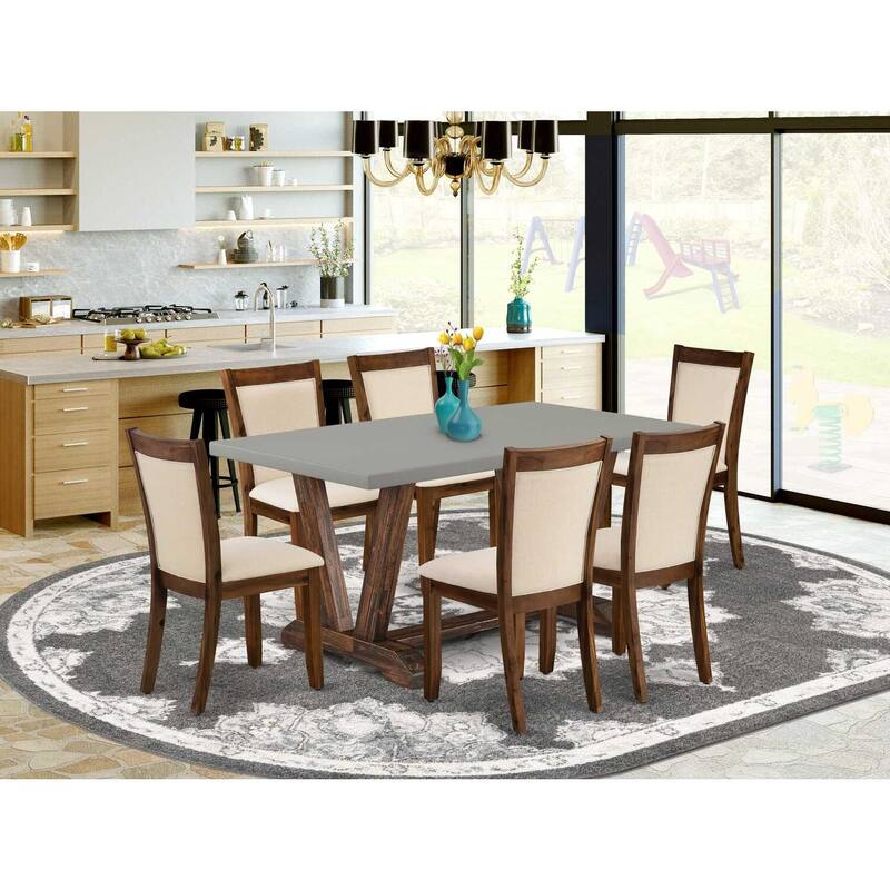 HomeStock 7-Piece Distressed Jacobean Finish Solid Wood Top Dining Table with 6-Chairs