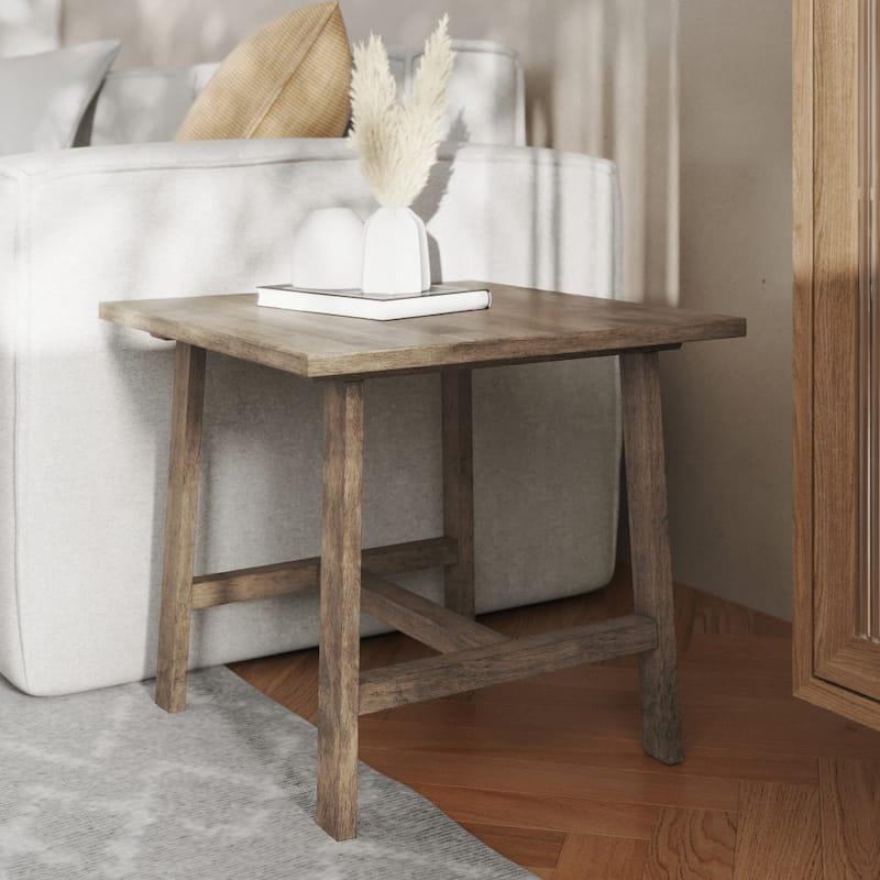 Solid Wood Farmhouse Trestle Style End Table
