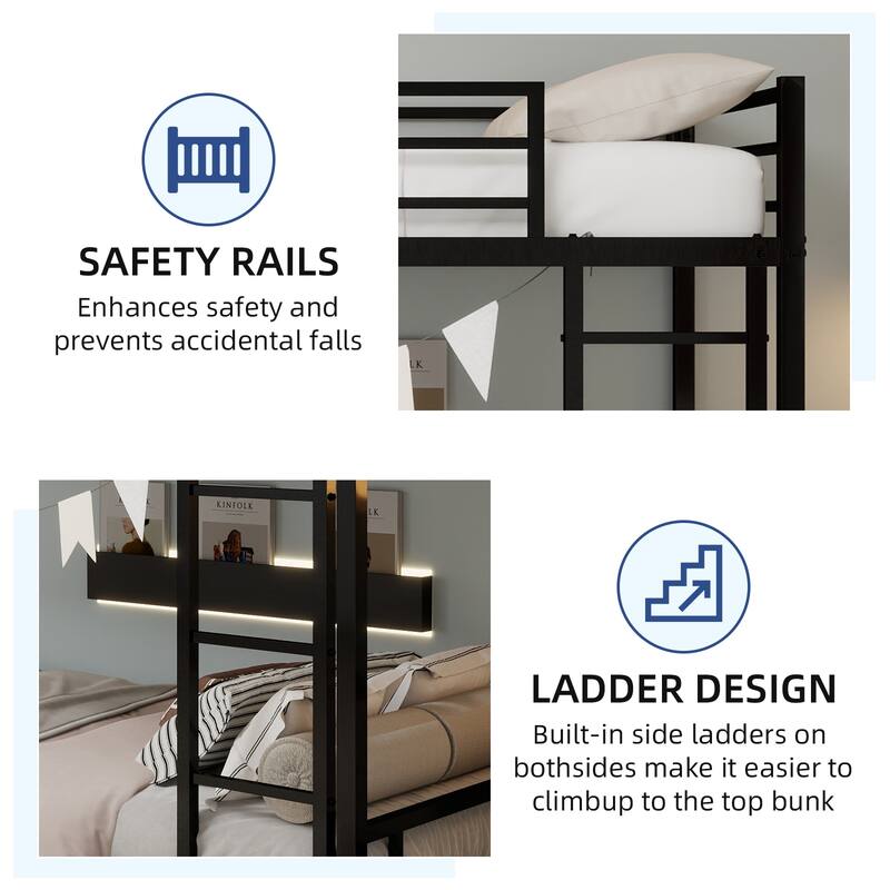 Metal Twin over Twin Bunk Bed/ Heavy-duty Sturdy Metal/ Noise Reduced/ Safety Guardrail/No Box Spring Needed