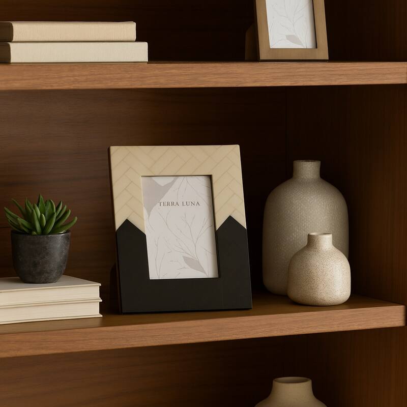 Resin Herringbone 2-Tone Photo Frame - Ivory