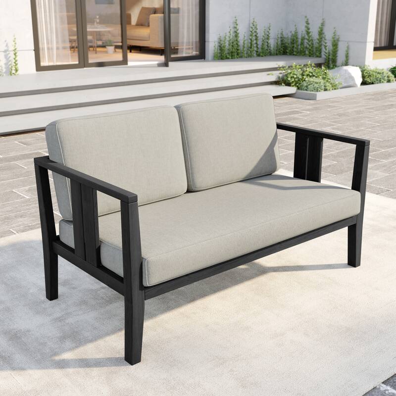 Outdoor Teak Solid Wood Patio Furniture Set Loveseat Armchair Table Collection