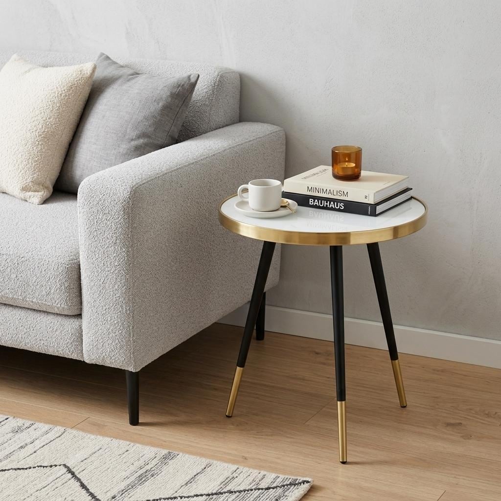 HomeRoots 20" Gold and Black Mirrored Glass and Iron Round End Table - 18.00 in. x 20.00 in. x 18.00 in.
