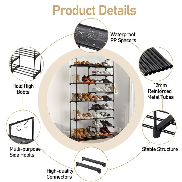 Double Row 9 Layer Shoe Rack With Handle Non Woven Fabric Iron
