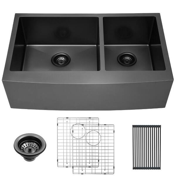 Shop Stainless Steel 33 In Double Bowl Farmhouse Kitchen Sink In