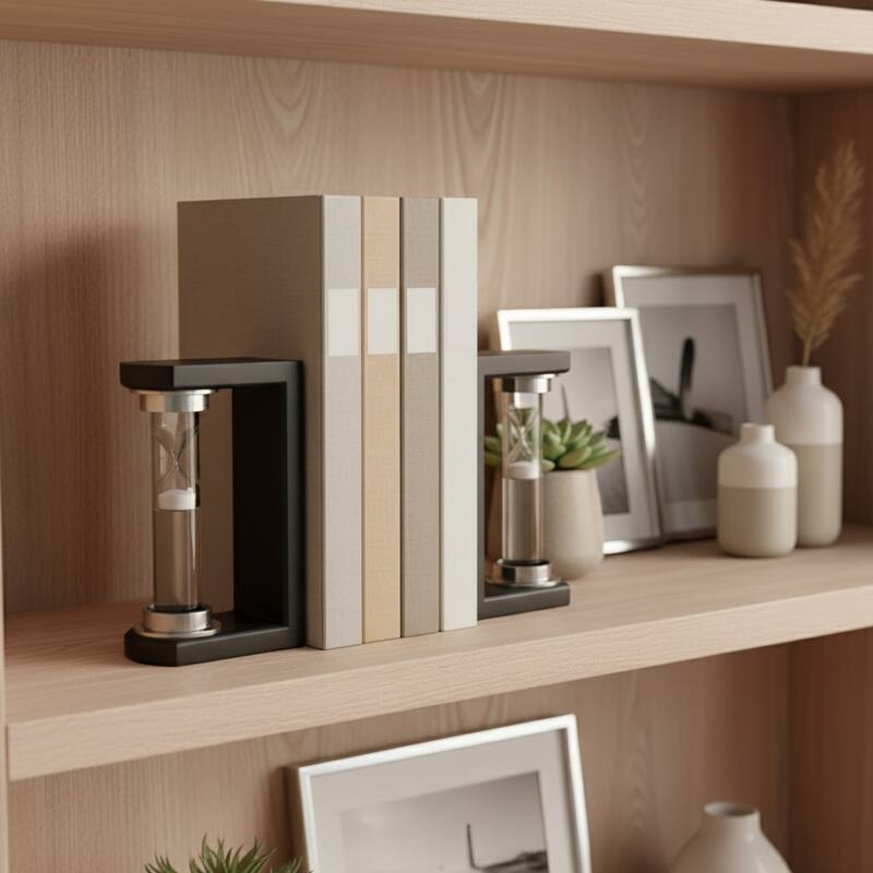 Decorative Hourglass Sand Timer Bookends - Set of 2, 8", Black - 10.0"