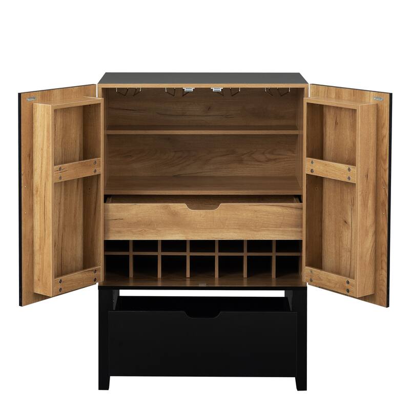 Bar Cabinet,Wine Bar Cabinet,Liquor Credenza,Sideboard with Wine Racks & Stemware Holder,Wine glass holder,Metal handle