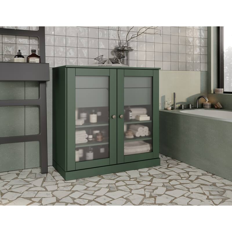 Palace Imports 100% Solid Wood 32" Bathroom Cabinet with Frosted Glass Doors, 2-Drawers and Adjustable Shelves - Green