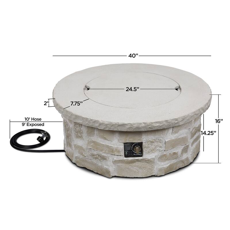 Scottsdale 40" Round Stone Propane Fire Pit Table in Beige by Real Flame