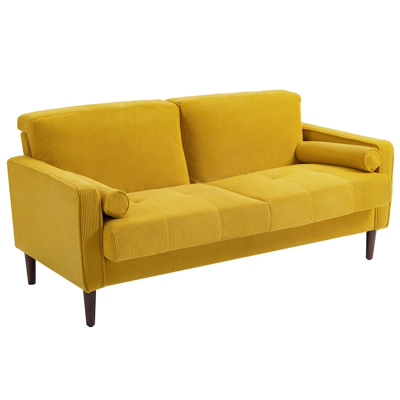 Modern Corduroy 2 Seater Sofa with Bolster Pillows