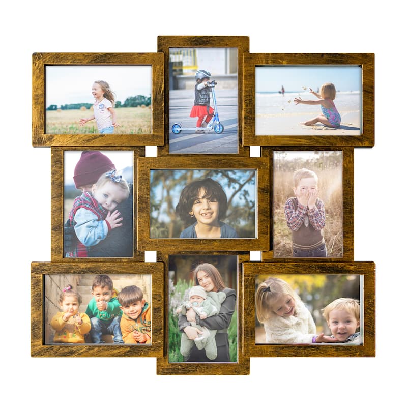 HELLO LAURA Modern 9 Opening 4x6" Wall PVC Photo Frame - Gold
