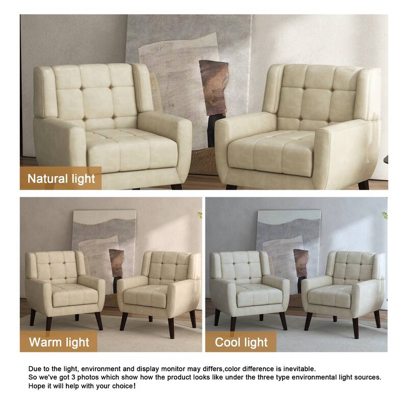 Tufted Wingback Accent Chairs Linen/Faux Leather/Velvet Armchairs Set of 2