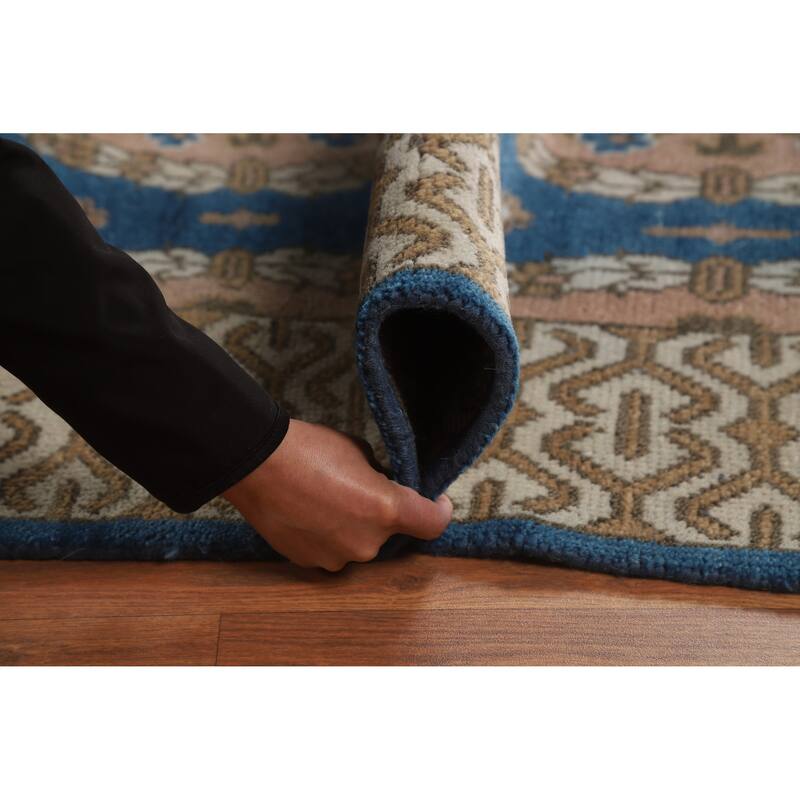 Floral Blue Oushak Indian Area Rug Oriental Handmade Wool Carpet - 8'0" x 9'6"