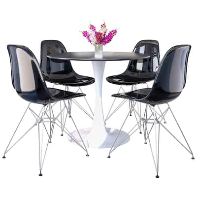 5-Piece Dining Set 35" Round Dining Table with 4 ABS Plastic Side Chair