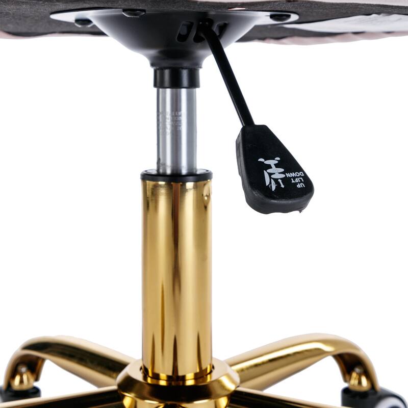 Cute Velvet Office Chair Dresser Chair Manicure Desk Chair with Wheels Metal Base, Height Adjustable, Pink