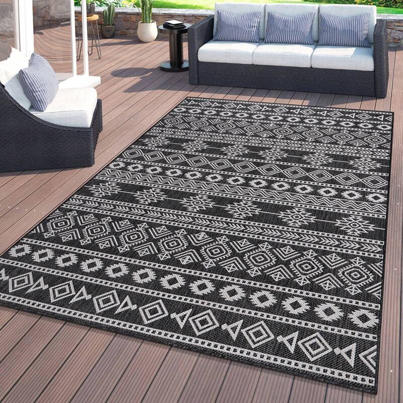 World Rug Gallery Geometric Boho Textured Flat Weave Indoor/Outdoor Area Rug - 5' X 7' - Black