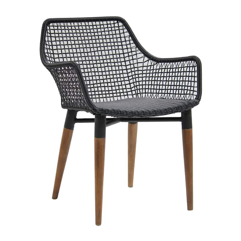 Teak Wood And Synthetic Rattan Outdoor Armchair by East at Main - Black