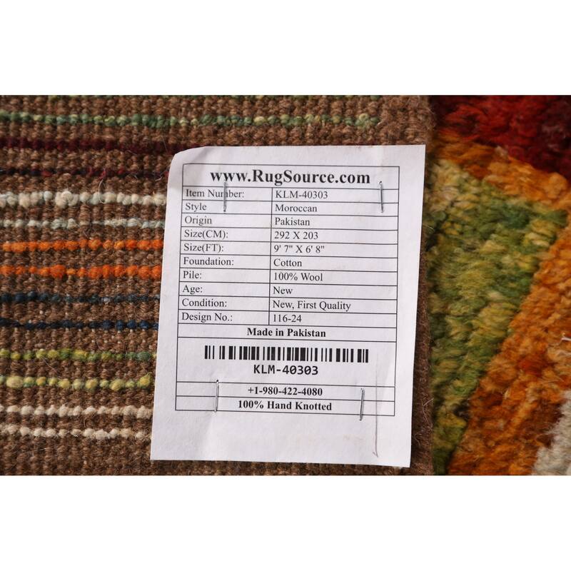 Striped Geometric Moroccan Oriental Area Rug Hand-Knotted Wool Carpet - 6'8" x 9'7"