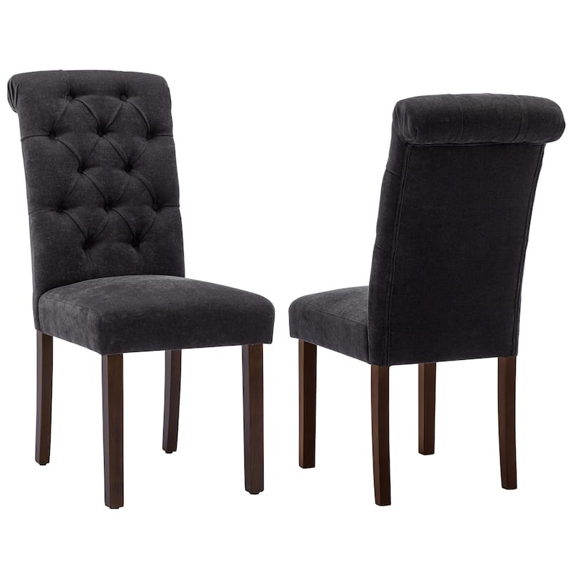 Tufted Parsons Dining Chairs - Velvet-Like Upholstery & Padded Seats for Kitchen & Dining Room - Set of 2 - Black