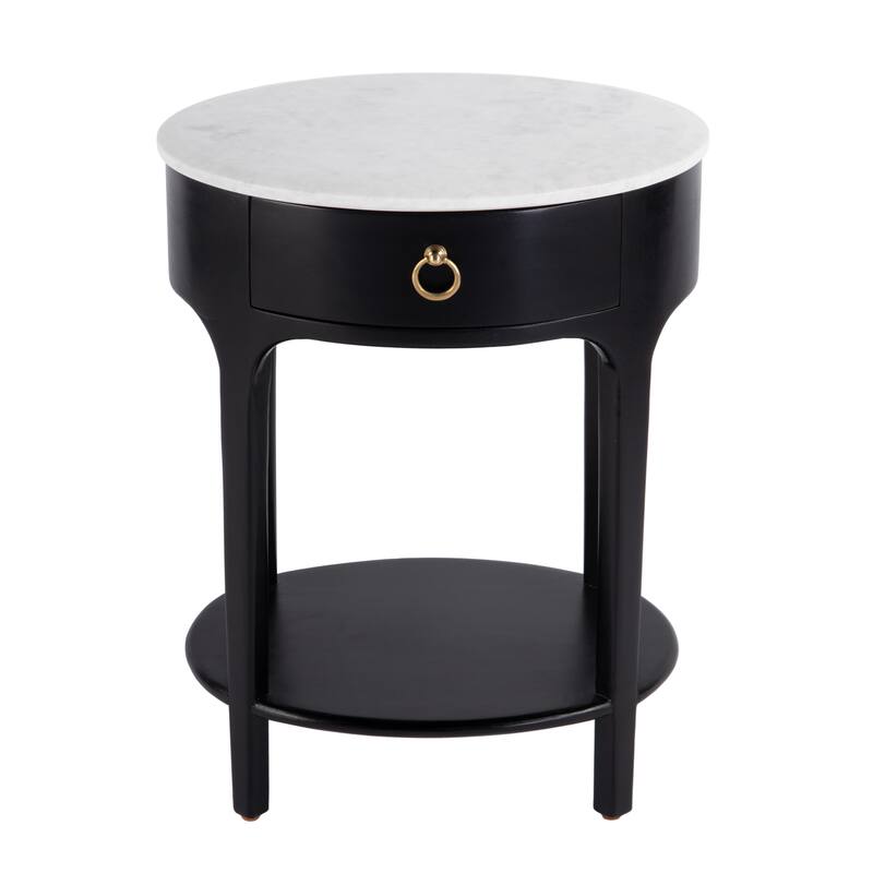 Ellen 18.25 in. W Oval Marble and Wood 1-Drawer Nightstand