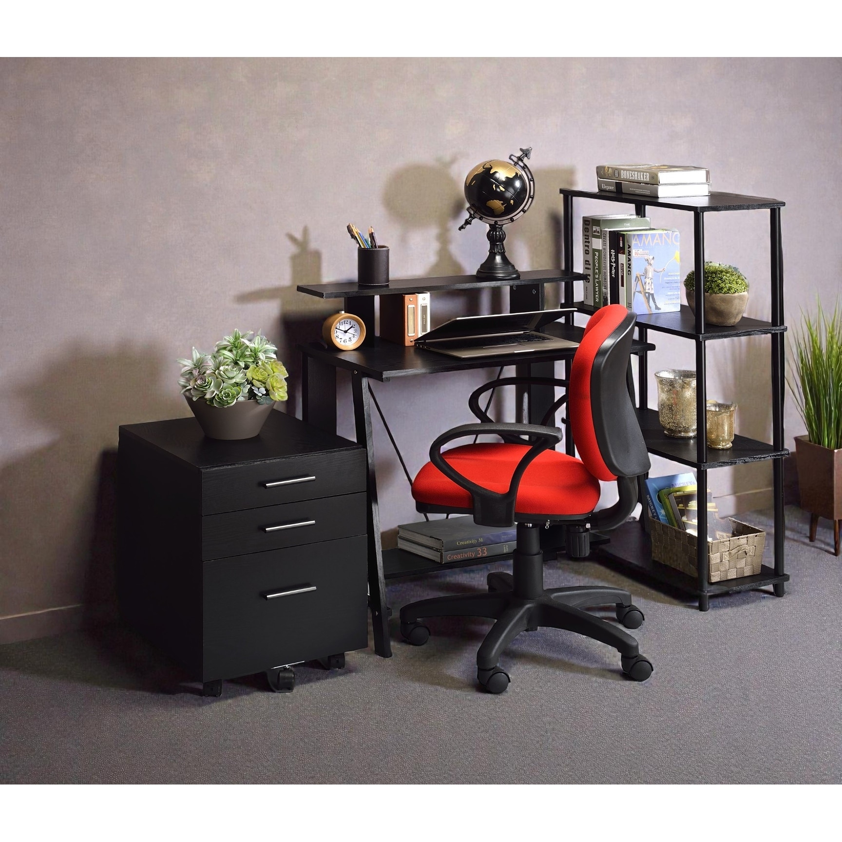 Writing Desk with Drawers and USB Ports, Ladder Base Home Office Computer Desk with Charging Outlet