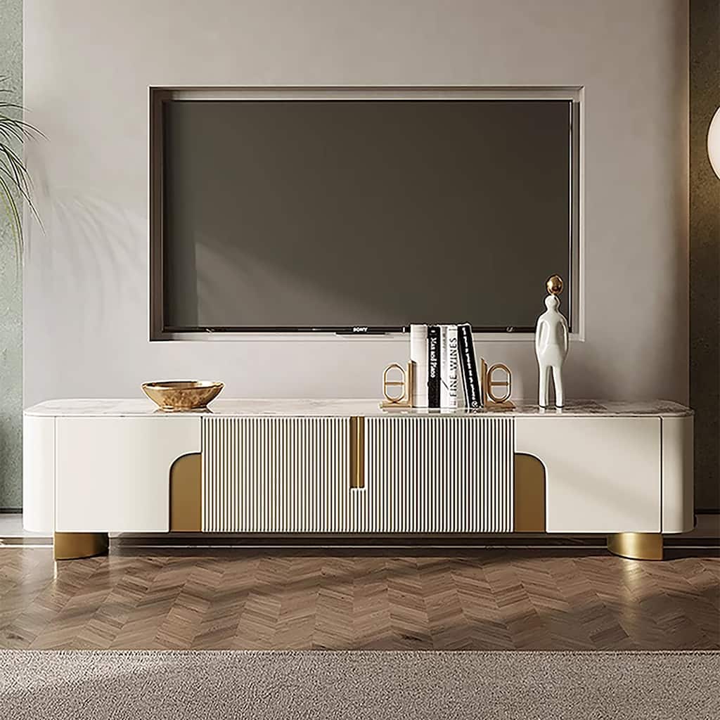 78.7'' Media Console with 3 Drawers, white Color, Sintered Stone Table-top - 78.74